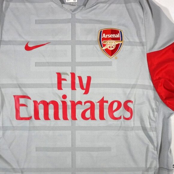 Nike Dri-Fit Arsenal Soccer Fly Emirates Jersey Men's Size Medium Grey Red Kit - Picture 3 of 10
